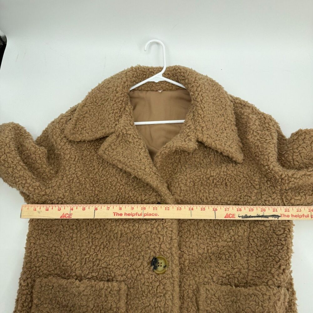 FREE PEOPLE Coat Jacket So Soft Cozy Camel Brown Teddy Sherpa Boho Softgirl Sz L - Picture 10 of 12